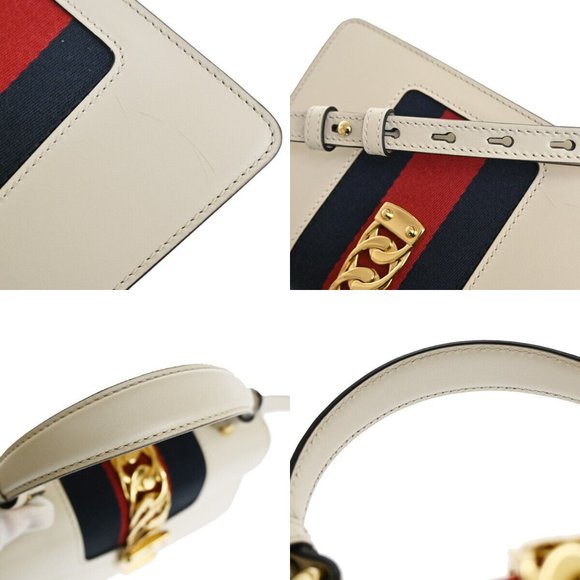 GUCCI Logo Sylvie 2Way Mini Shoulder Hand Bag Leather White Italy 660RJ172 - Picture 7 of 16